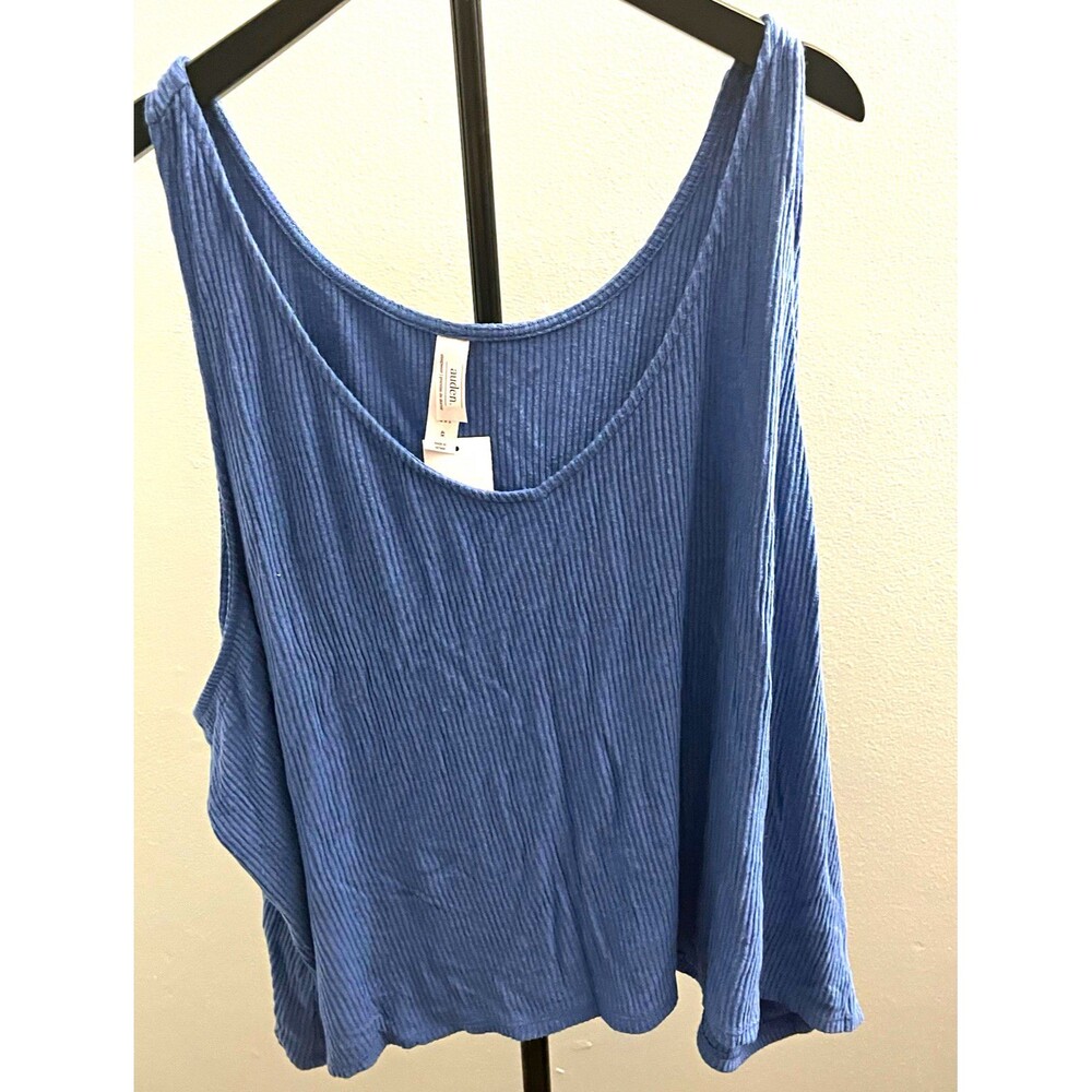 Auden Blue Ribbed Knit Scoop Neck Sleeveless Tank Top Wide Strap 4X